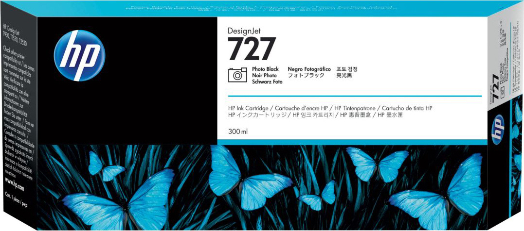 HP 727 300-ml Photo Black DesignJet Ink Cartridge, F9J79A