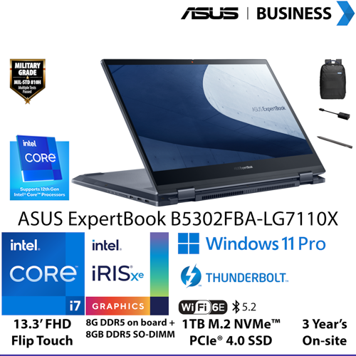 ASUS ExpertBook B5302FBA-LG7110X I7-1255U/UMA/8+8/S1TB W11P/ 3YOS