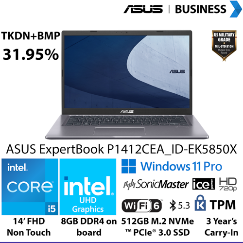 ASUS ExpertBook NB P1412CEA_ID-EK0006W I5/UMA/8/256 W11H/ 3Y