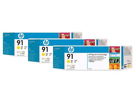 HP 91 3-pack 775-ml Yellow DesignJet Pigment Ink Cartridges