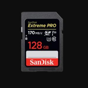 SanDisk Extreme Pro SDXC, SDXXY 128GB, V30, U3, C10, UHS-I, 170MB/s R, 90MB/s W, 4x6, Lifetime Limited