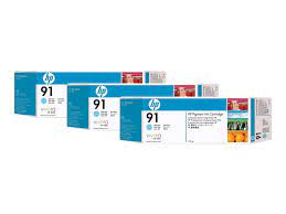 HP 91 3-pack 775-ml Light Cyan DesignJet Pigment Ink Cartridges